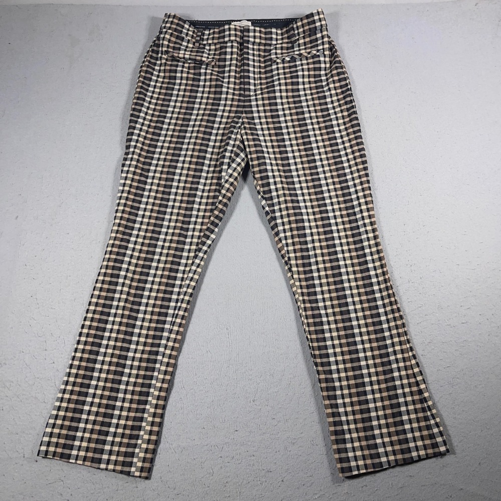 Anthropologie Essential Collection Pants Women 12 Tall Plaid Straight Leg Brown